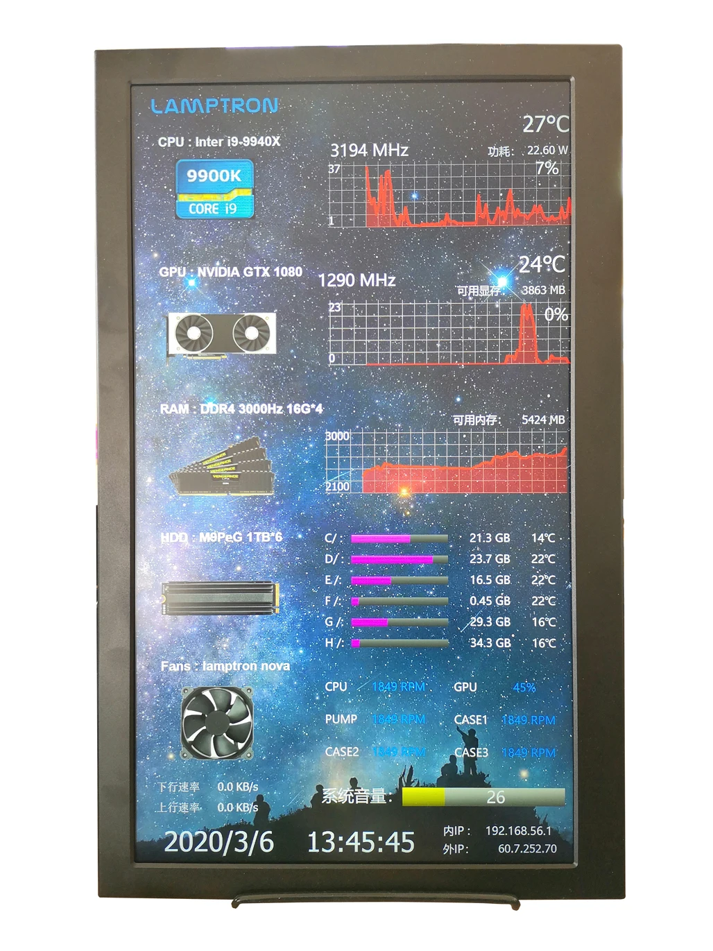 

Аппаратный монитор Lamptron HM173 Портативный дисплей для AIDA64–17 дюймов, IPS, HDMI, ультратонкий