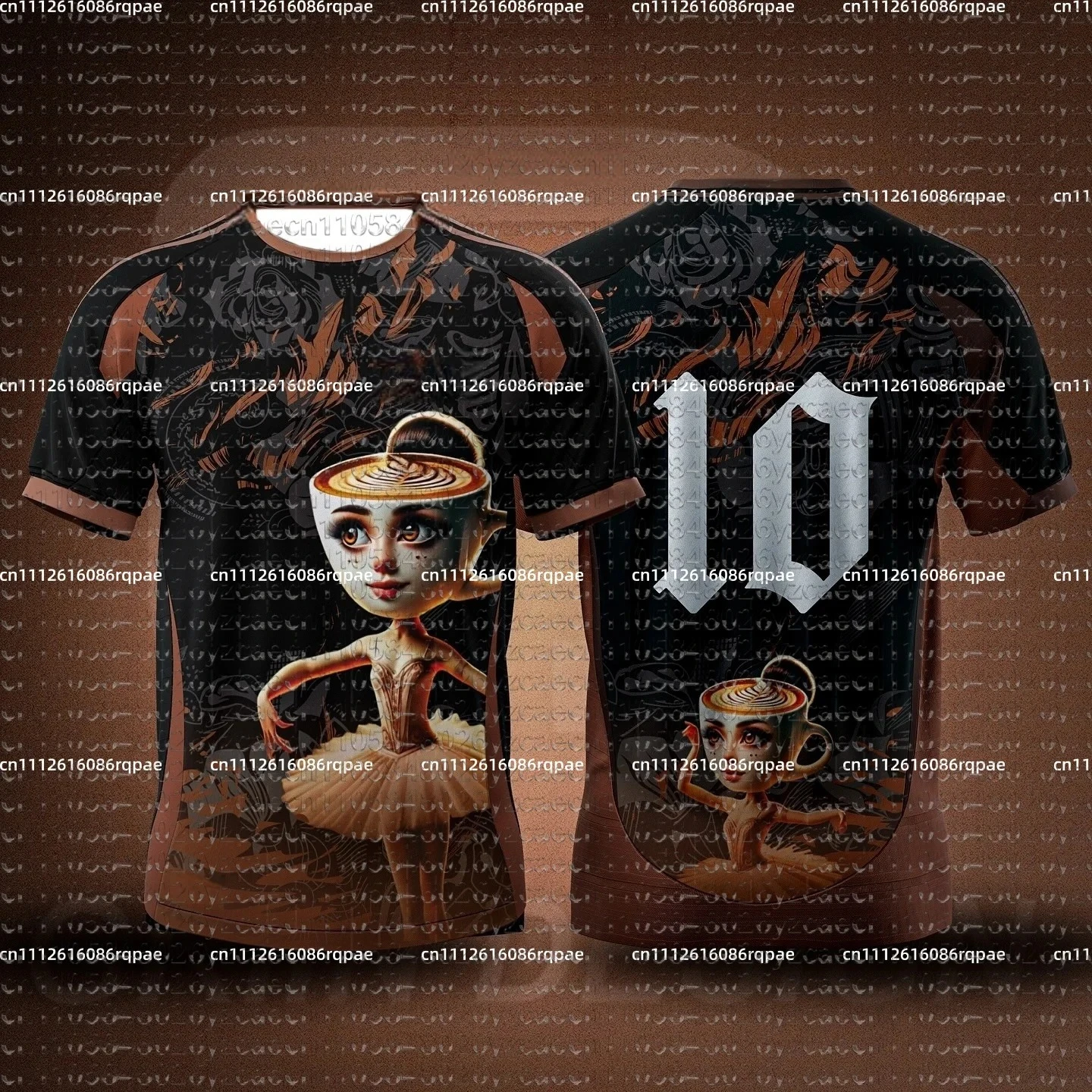 Summer Street Top Unisex Short Sleeve Cappuccino Ballet Girl Print Quick‑Dry Breathable Sport Training Casual T‑Shirt