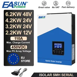 EASUN 6200VA 6200W Hybrid Solar Inverter 48VDC MPPT 120A 450VDC PV Input Pure Sine Wave Inversor with WIFI Support BMS