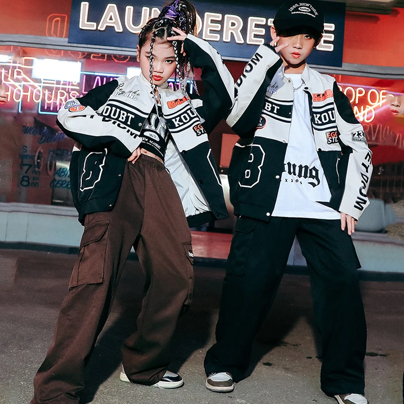 Baseball Uniforms Cargo Pants For Girls Boys Jazz Costume Kids Cool Hip Hop Dance Clothing Stage Outfit Street Dancewear SL7704