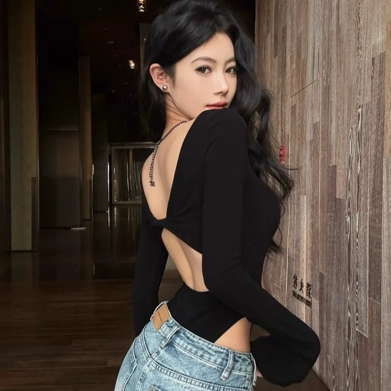 퓨어 디자이어 섹시 라운드 넥 롱 슬리브 원피스 여성용 슬리밍 탈부착 가능한 가슴 패드 다용도 탑 코튼 블렌드 비즈니스 캐주얼