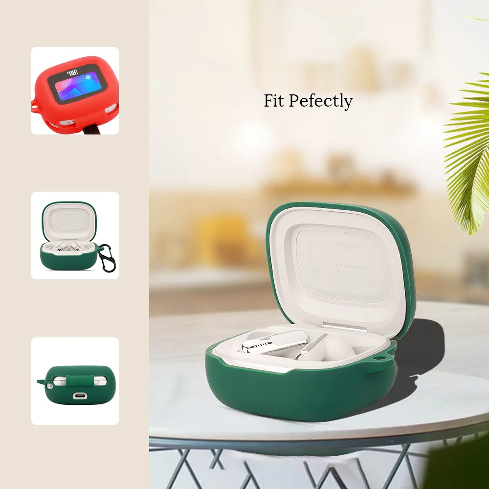 Capa de silicone para jbl live beam 3 fones de ouvido sem fio com mosquetão à prova de choque capa de proteção de corpo inteiro acessórios de fones de ouvido