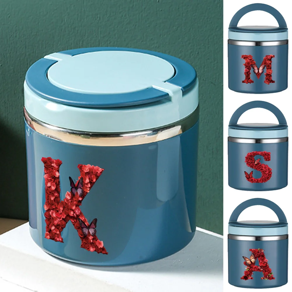 

Insulated Lunch Box Worker Student Lunch Box Handle Design Cylinder Travel Camping Picnic Red Rose Letter Pattern Mini Lunch Box
