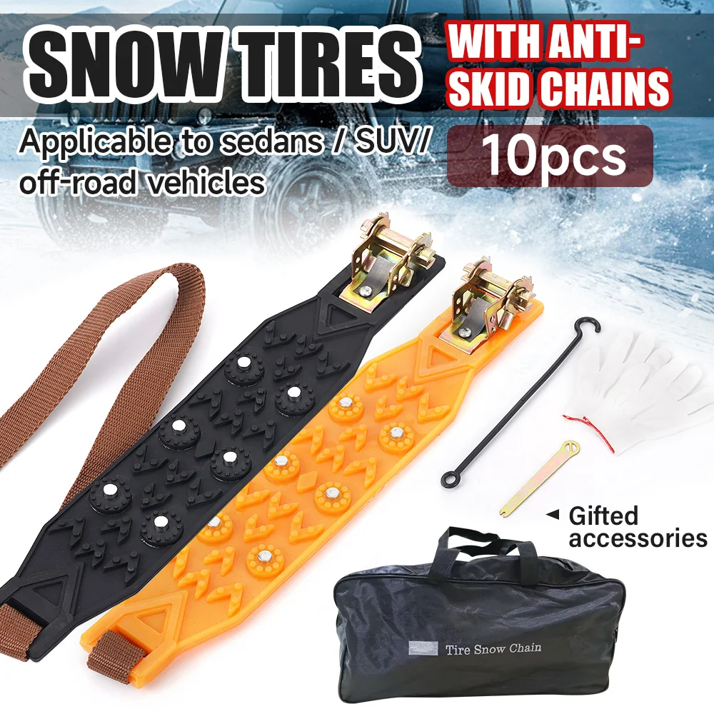 Snow Chains For Car 10Pcs TPU Steel Studs Universal Anti-Slip Tire Chains For Sedan SUV Off-Road Vehicle For Snow Ice Mud
