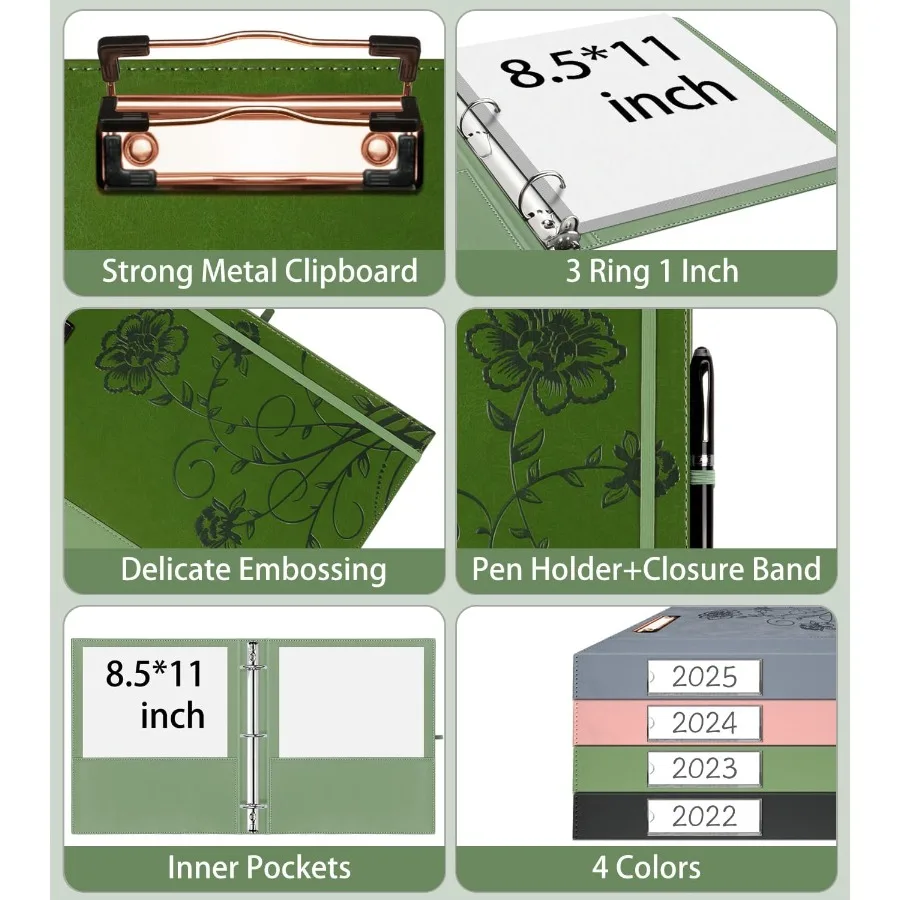 3 Ring Binder 1 Ih Leather Binde with Clipboards Three Ring Binder with Pen Holder Green Letter Size