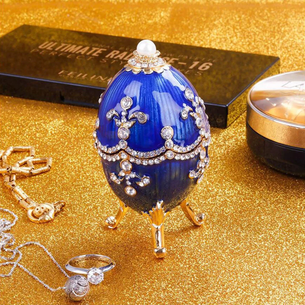 

1Pcs Alloy Jewelry Storage Box Egg Shape Trinket Case Desktop Ornament Holder for Women Gift Egg Shape Jewelry Storage Box