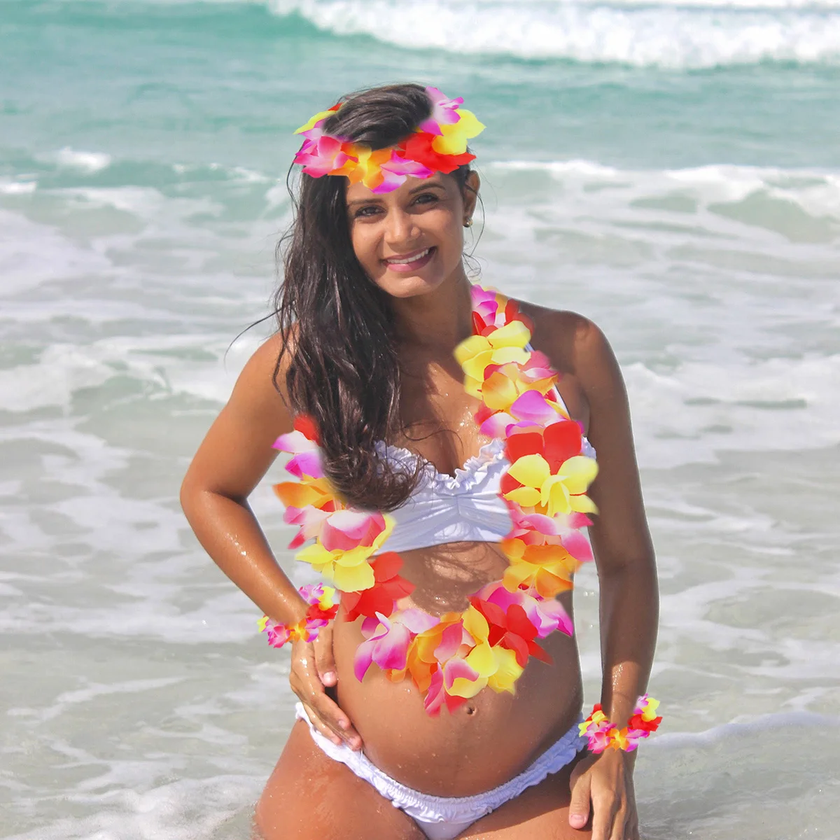 

4Pcs Hawaii Flower Necklace Set Colorful Lei Bracelets Headbands for Festival Tropical Party Decorations Garlands Accessories