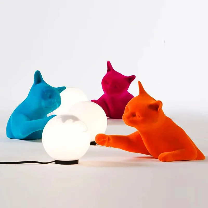 resina kitten estatua lampada de parede desenhos animados nordicos animal gato luzes home decor candeeiro de mesa luminarias arte estatua 01