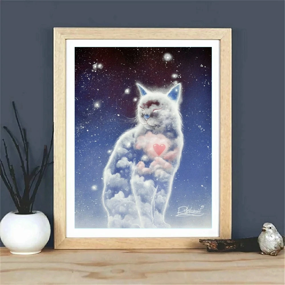 Black  White Cat 5D Diy Diamond Painting Starry Sky Love Art Full Drills Embroidery Mosaic Cross Stitch Kit Home Decor Kids Gift