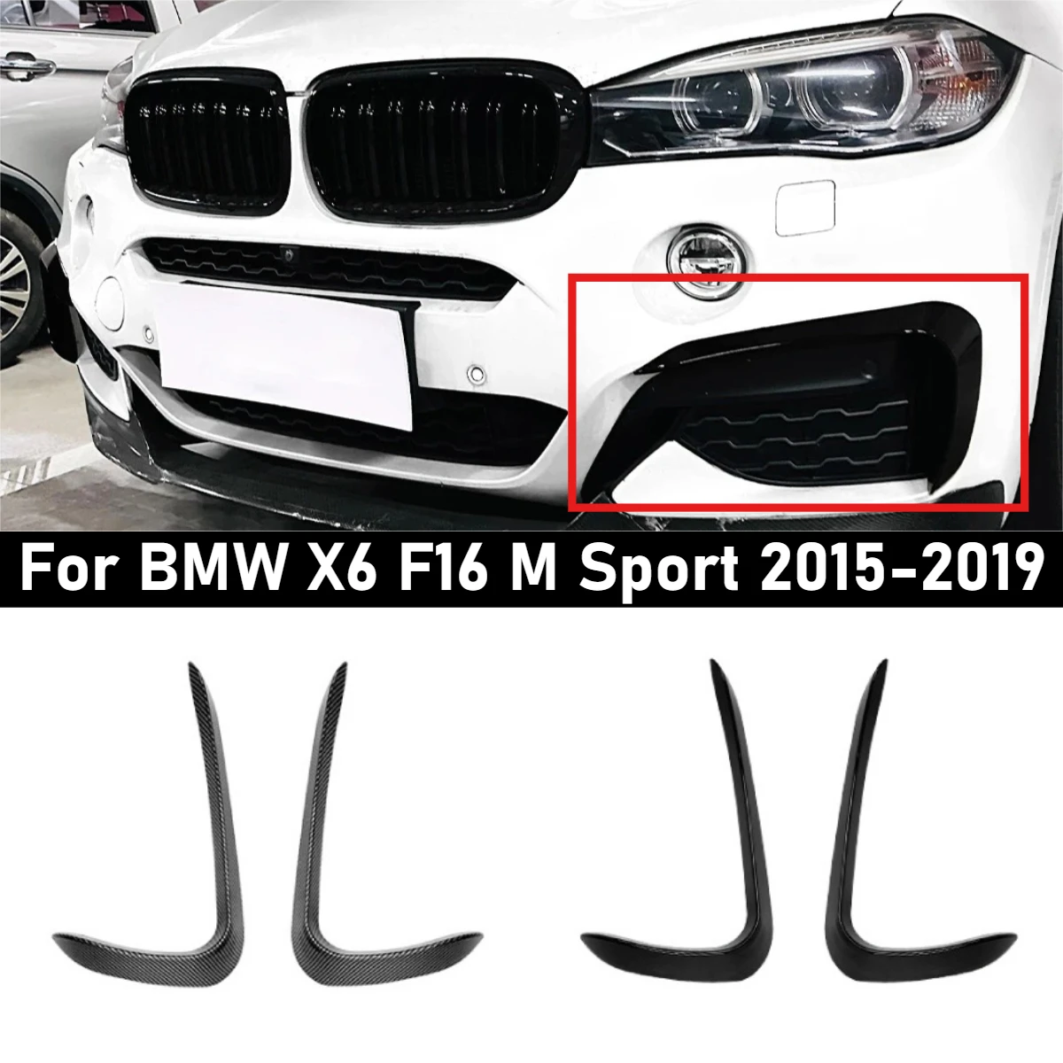 

Накладка на вентиляционное отверстие переднего бампера для BMW X6 F16 M Sport 2015-2019, глянцевый черный/углеродное волокно, впускная рама, спойлер, сплиттер