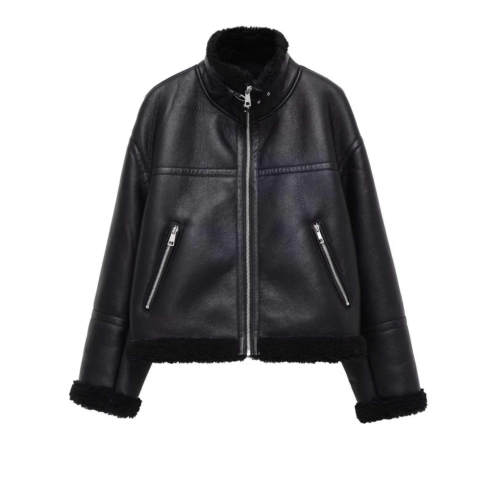 

2025 Winter New Arrival Women's Casual Fashion Stand Collar Long Sleeve Double Fleece Versatile Loose Jacket