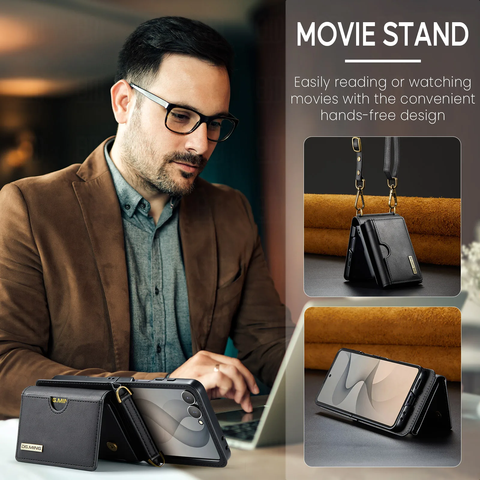 Crossbody Leather Protective Phone Case for Samsung Galaxy Z Flip 8 7 6 Flip8 Flip7 Flip6 Lanyard Wallet Card Holder Funda Cover view 5