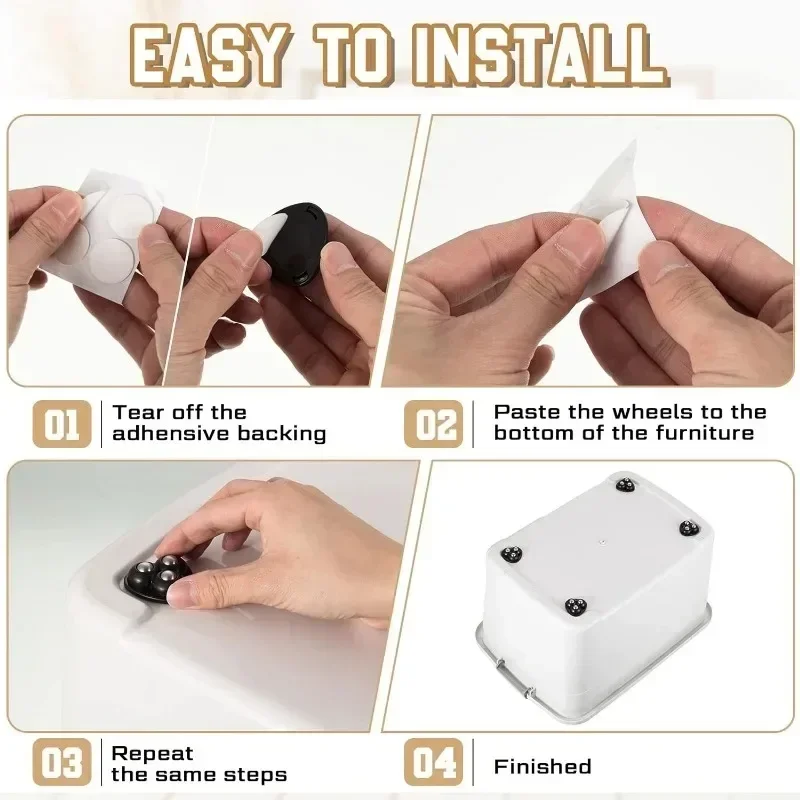 12/8/4PCS Self Adhesive Caster Mini Swivel Wheels Stainless Steel Universal Wheel 360° Rotation Pulley for Storage Box Furniture