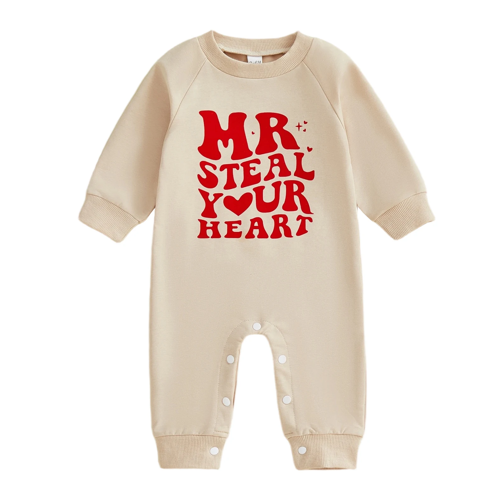 

Infant Baby Boy Valentines Romper Fashionable Cute Letters Printed Long Sleeve Jumpsuit