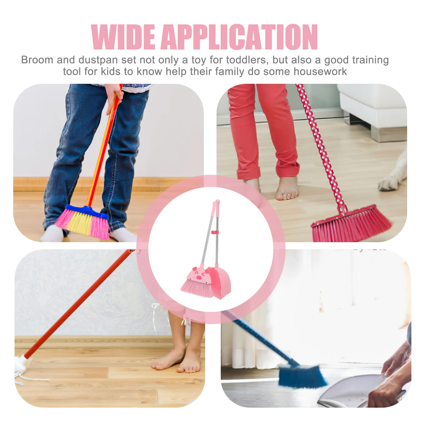 어린이용 돼지 모양 빗자루와 쓰레받기 세트, 유아 청소 놀이용 소형 빗자루 세트, 가사놀이 놀이 세트