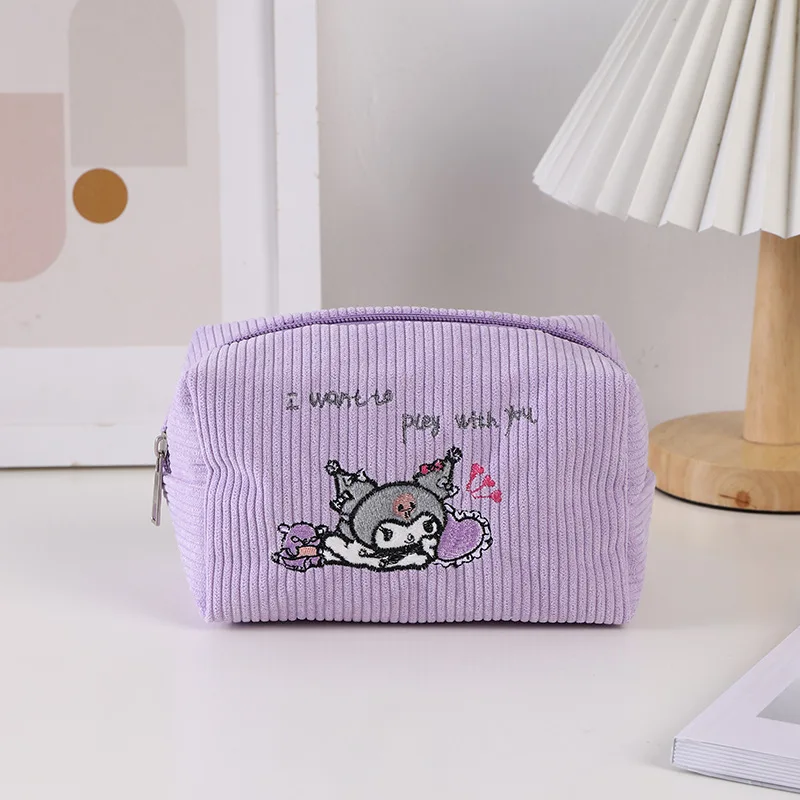 Sacchetto cosmetico Sanrio Kawaii Cartoon Kuromi Cinnamoroll velluto a coste astuccio per matite di grande capacità Melody Pochacco studente regali