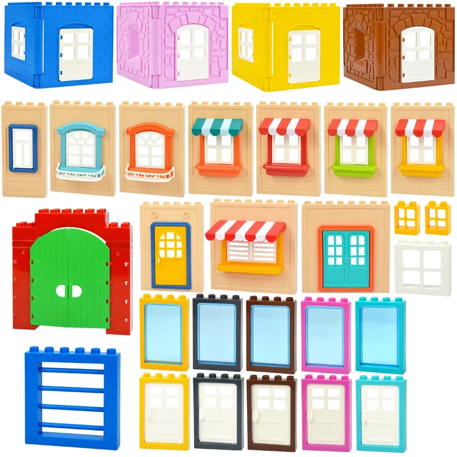 Big Size Building Blocks House Assemble Parts Construction Door Window Wall Roof Large Bricks Educational Compatible Duploes Toy