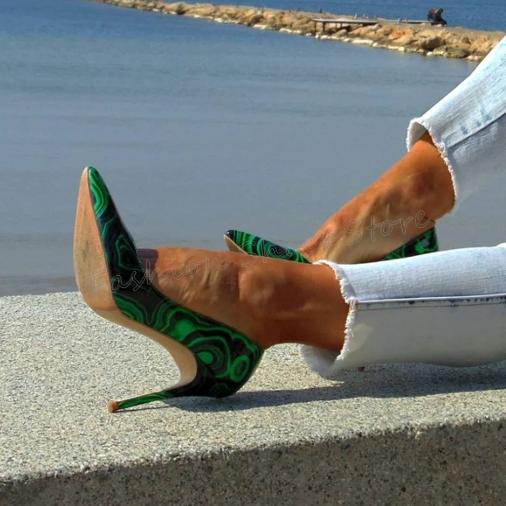 Groene Afdrukken Puntschoen Pompen Sexy Stiletto Hoge Hakken Hoge Hak Schoenen voor Vrouwen Mode Hakken 2023 Nieuwe Zapatos Para Mujere