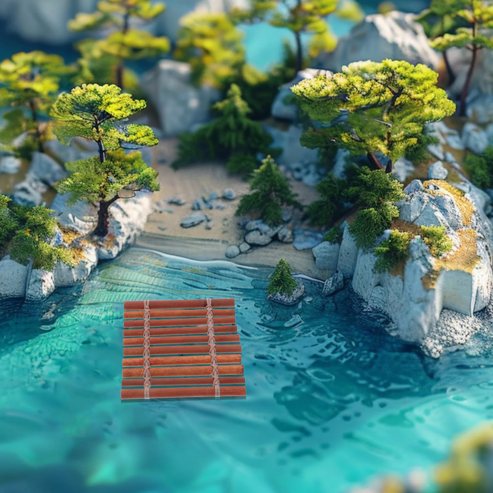 

1pcs Bamboo Raft Micro Landscape Mini Weaving Design For Photography Props Diy Craft Brown Panpipe Handmade Musical