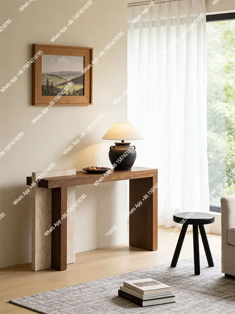 C X Travertine Entrance Table Enters The Door And Enters The House Against The Wall Corridor Aisle Solid Wood Entrance Platform