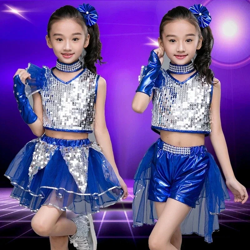 Dance Enfant Jazz Dance Street Wear Dress Chicos Dancer Performance Costume Modern Model Catwalk Sequin Costumes Skirts
