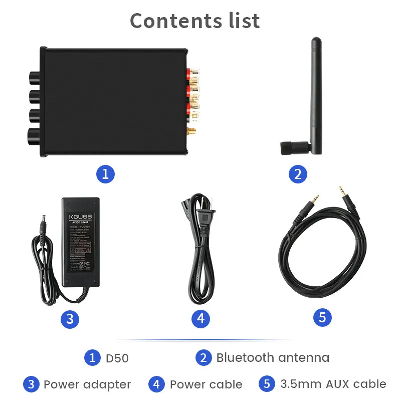 KGUSS D50 Bluetooth QCC5125 digital power amplifier LDAC ES9018K2M DAC power amplifier Dual TPA3116 HIFI audio 2.1 channel AMP