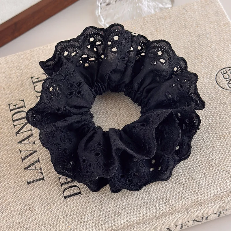 Minimalistisches Haargummi aus schwarzer Spitze mit Stoffbesatz, süßes Haarband für Mädchen im Waldstil, elastisches Haarschmuck für Pferdeschwänze