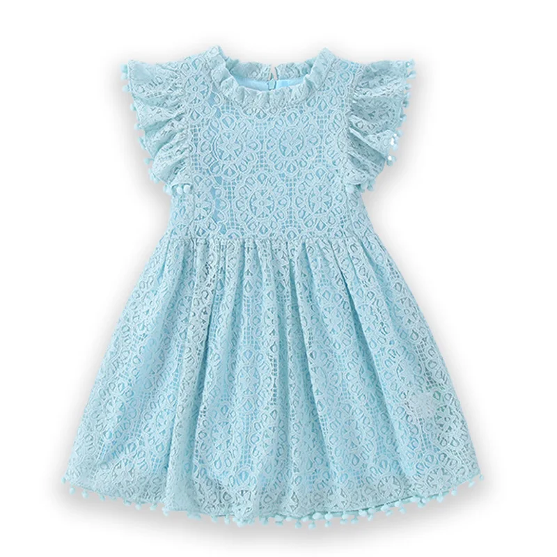 ' Lace Flounced Sleeve 'S Princess Girls' Shirt Dress Children'S Pleated Skirt Summer