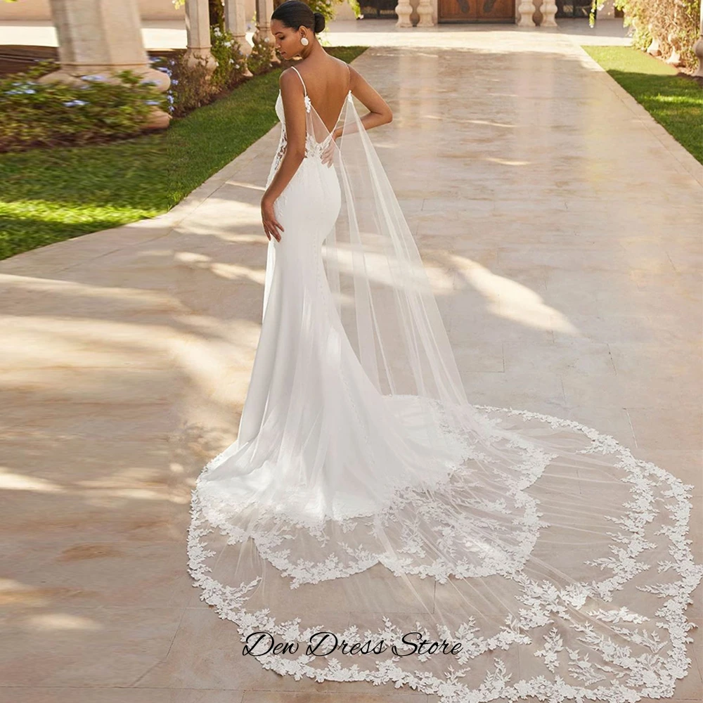 Sexy Deep V-neck Backless Wedding Dress Elegant Satin Mermaid Bridal Gown High Quality Tulle Appliques Customized Robe de mariée image 4