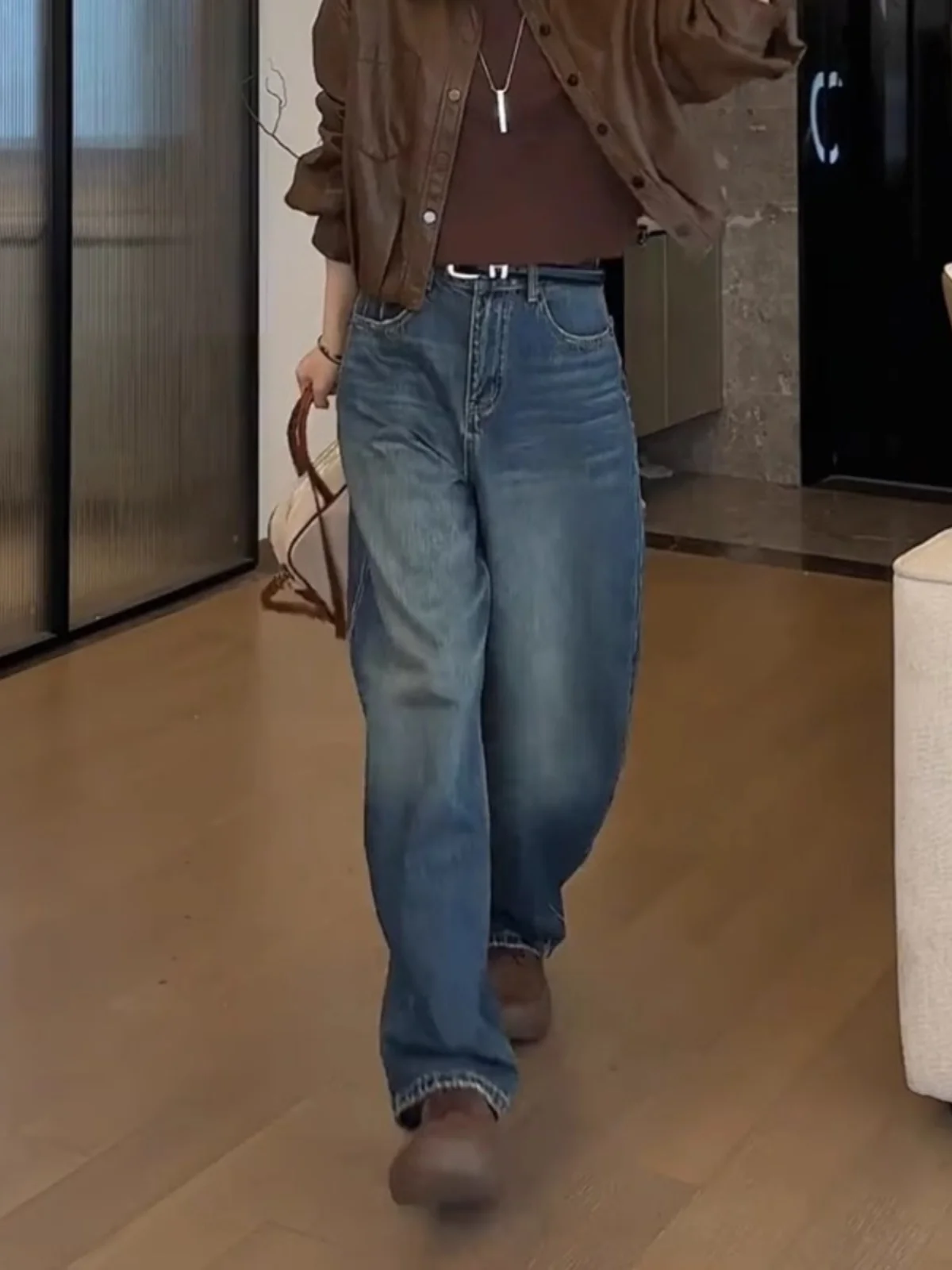 

High Waist Wide Leg Denim Jeans Women's Spring Autumn plus Size Straight Loose Slimming Drapey Floor-Length Knife Pants