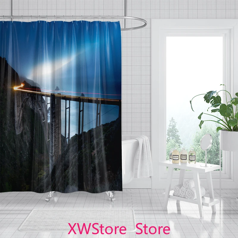 

Coastal Highway Shower Curtain Winding Road Along Cliff Turquoise Ocean No-Drill Hooks