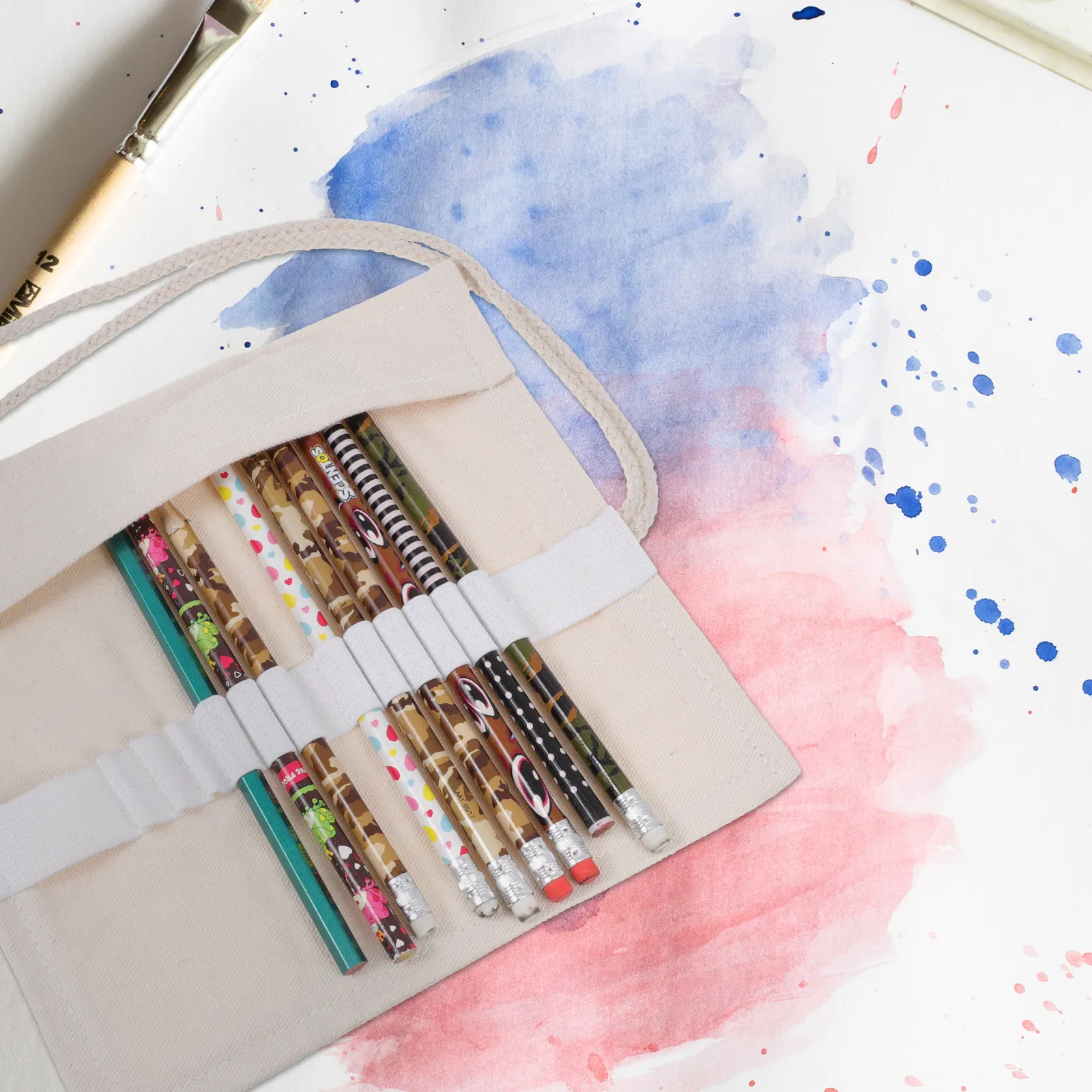 

1Pcs Printed Canvas Pencil Roll Pouch Simple Stylish Pen Organizer for Colored Pencils Sketching Students Art Painting Supplies