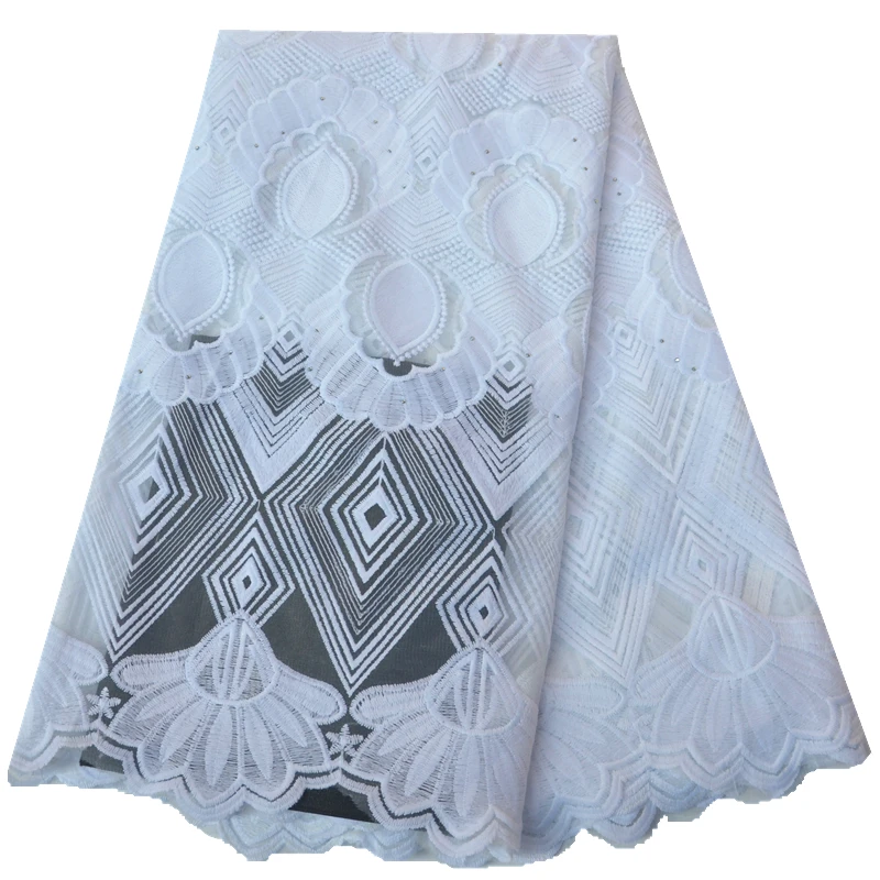 African Lace With Tulle Lace Embroidered Nigerian Lace Fabrics In White And Black 5 Yards