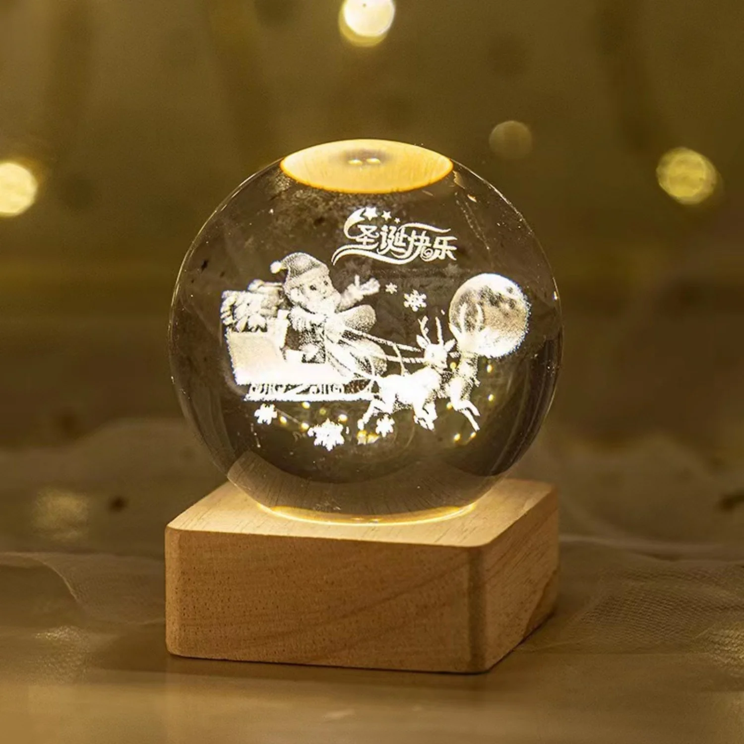 2025 Christmas Crystal Ball Ornament Creative 3D Laser Engraving Crystal Ball Xmas Party Navidad New Year Gifts For Family Kids