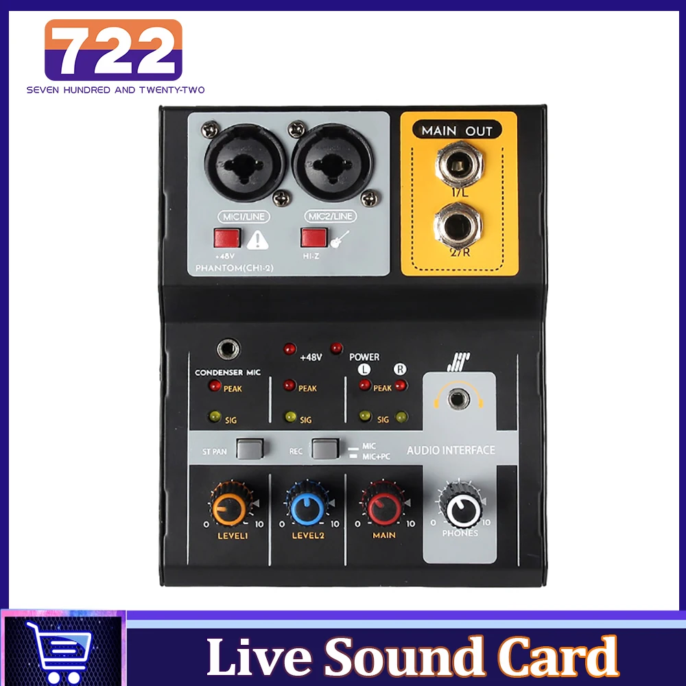 F2A Audio 2 Channel Sound Mixer Portable Audio Interface Professional Sound Card Console For Beginner Studio Singing Recording