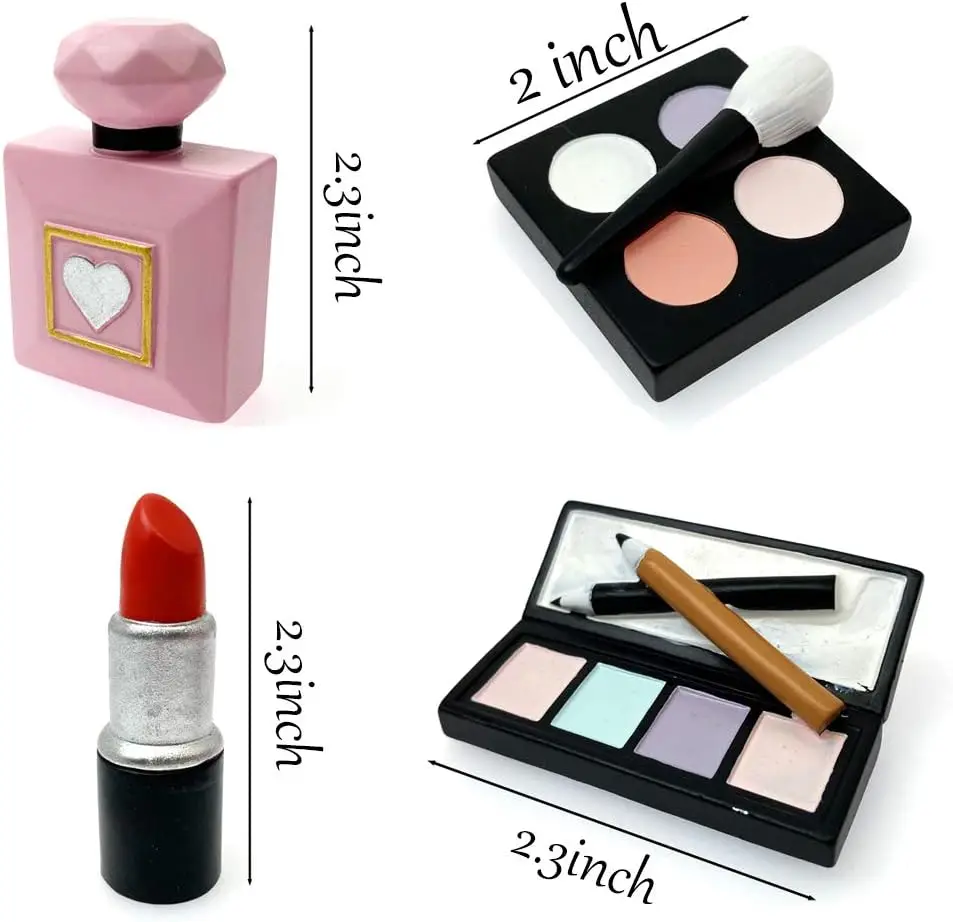 4 Pack Makeup Cake Topper Resin Cosmetics Lipstick Perfume Bottle Eye Shadow Blush Makeup Cake Decorations for Bridal Shower