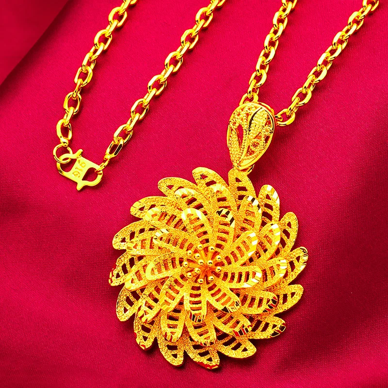 Nexil Jewelry   Nexil Jewelry  60cm S-Clasp Large Flower Pendant Women's 24K Gold AU999 - Guochao large flower style, classic S-