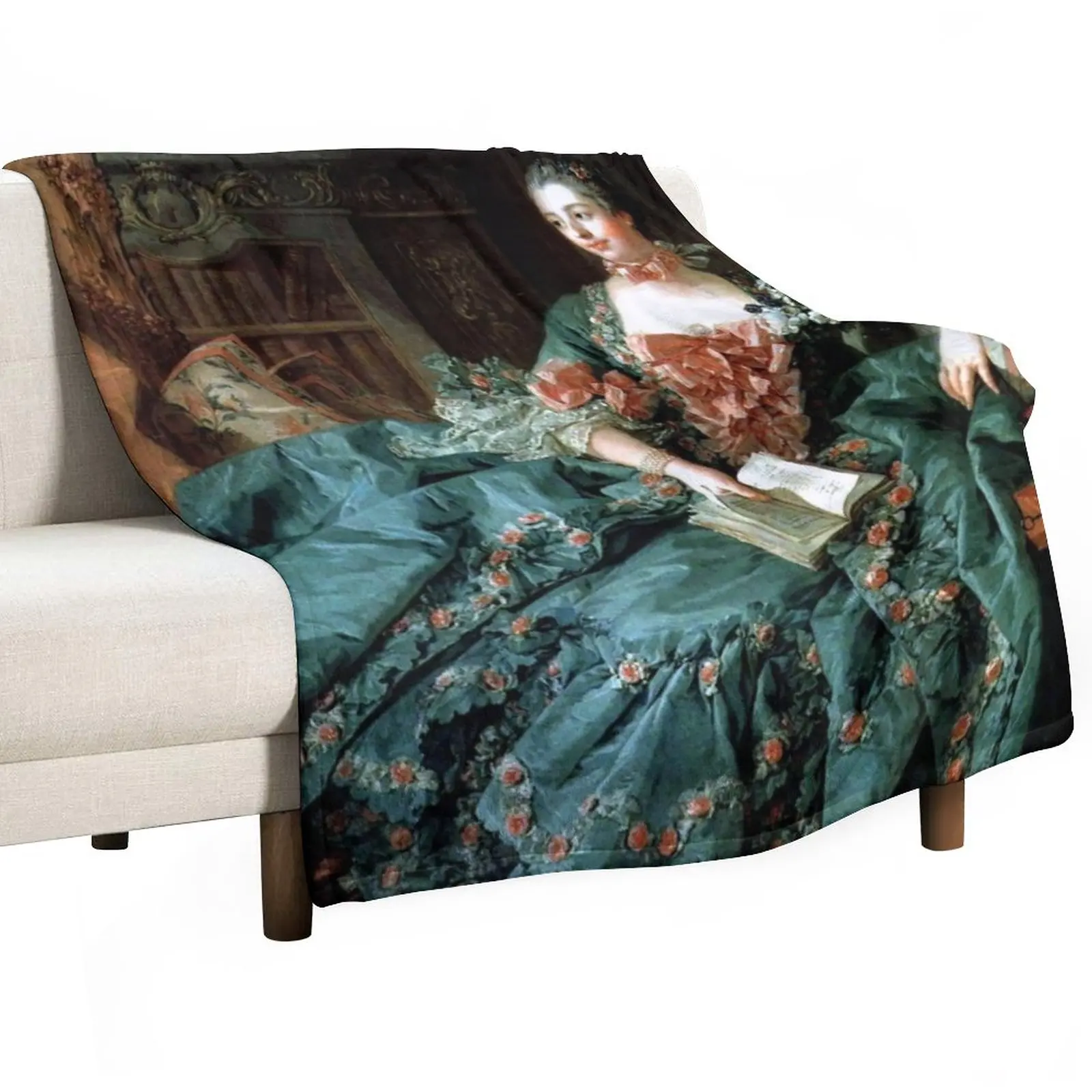 Madame de Pompadour, by Boucher, Francois Throw Blanket Single Blanket Retro Blankets Luxury Blanket