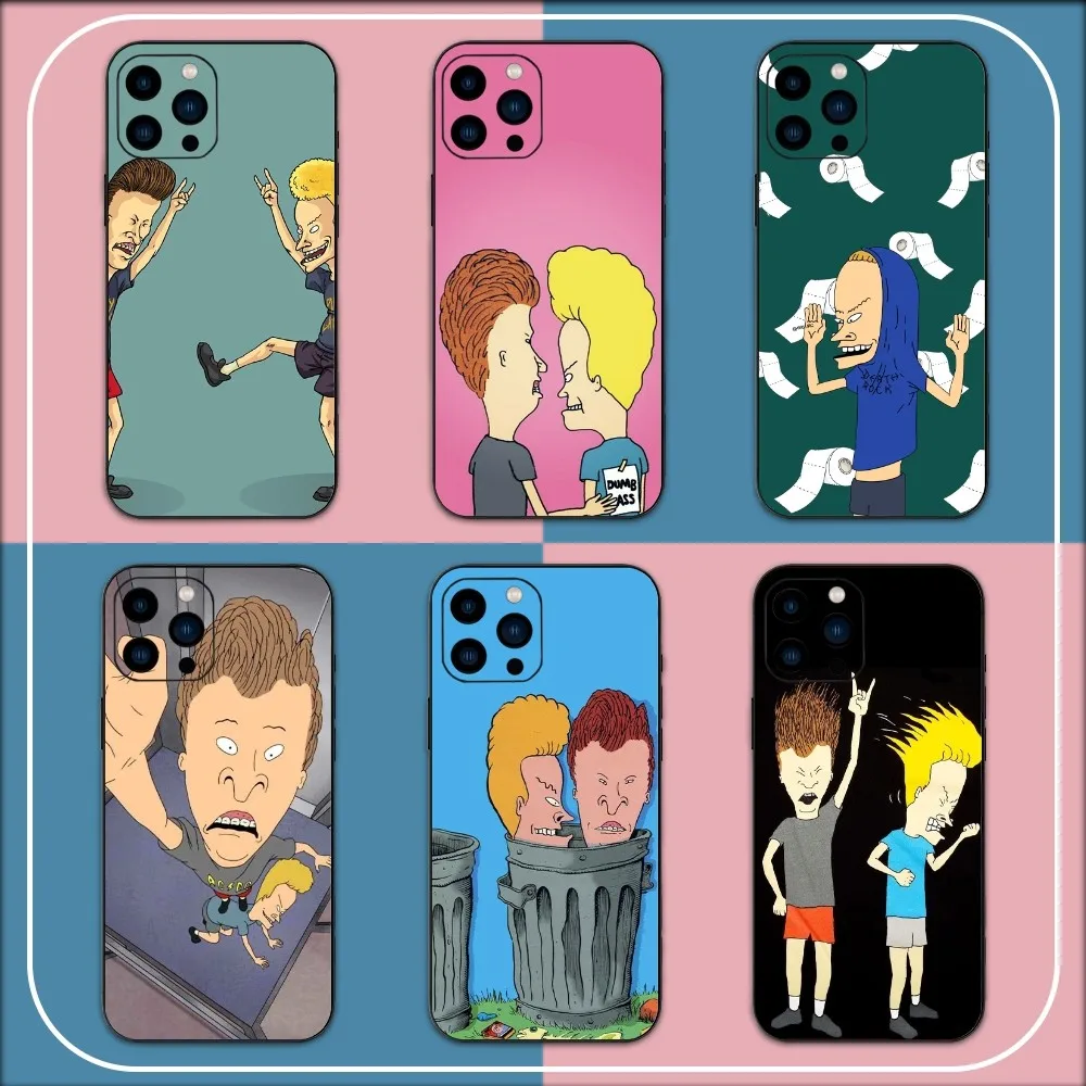 Cartoon B-Beavis and B-Butt-Head Phone Case For iPhone 15 14 13 12 11 Pro Max mini XS XR X 8 Plus SE Black Cover