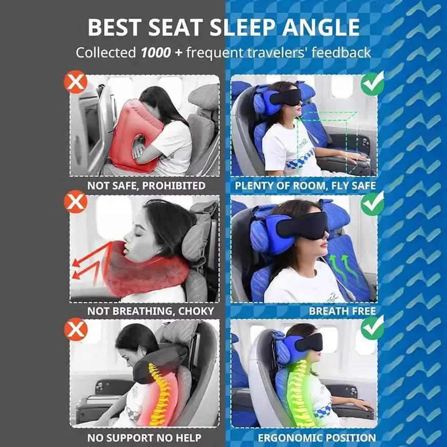 Almohada para el cuello con máscara para ojos 3D opaca de presión cero de algodón Modal, almohada para el cuello de viaje transpirable opaca con máscara para los ojos