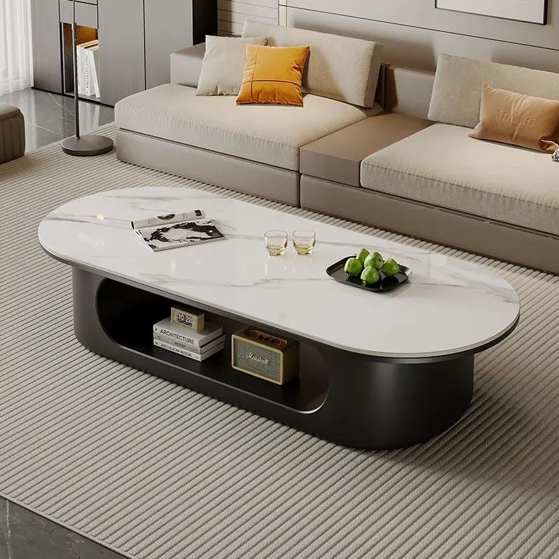 

Italian light luxury coffee table office commercial oval coffee table 2025 Internet celebrity storage family coffee table living