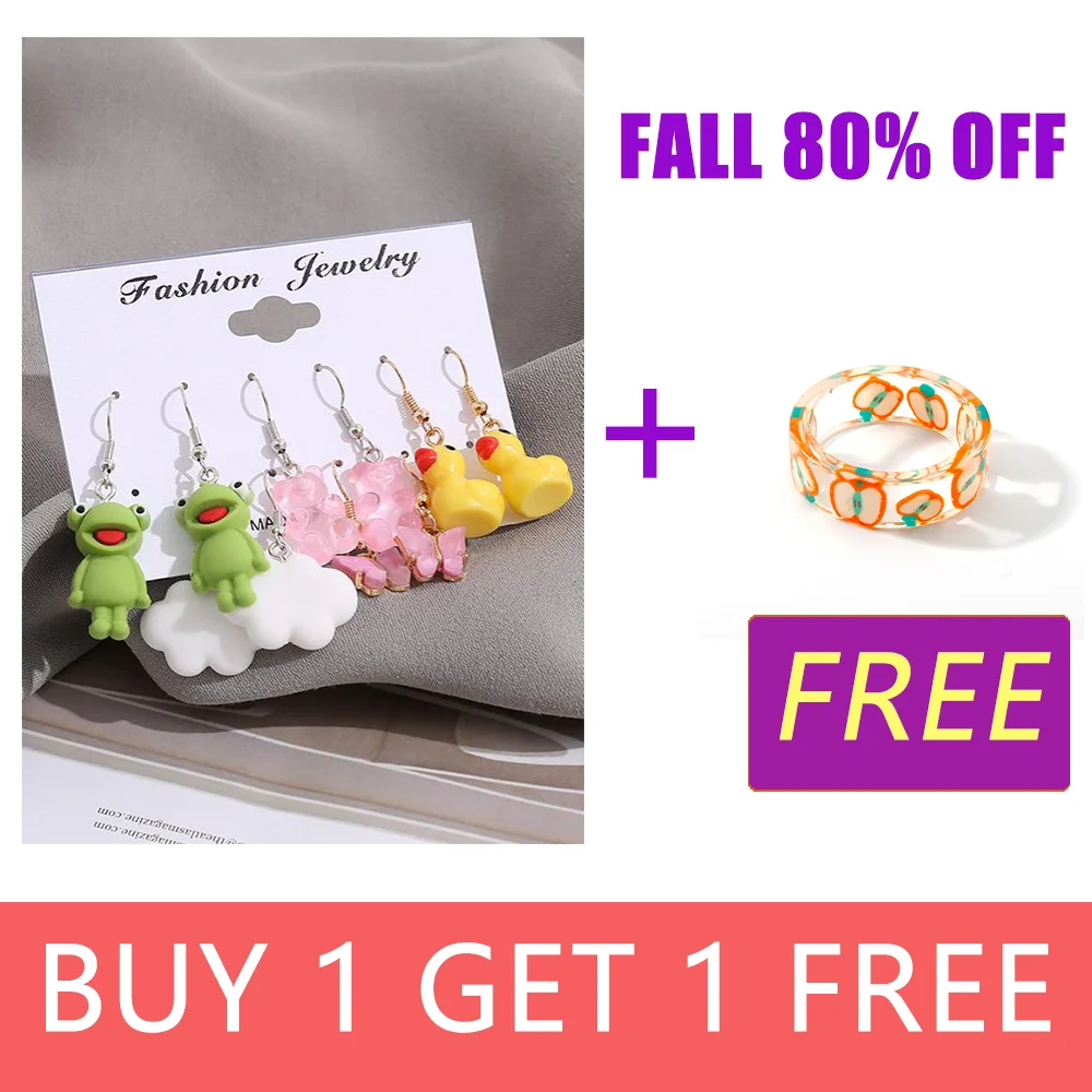 5Pcs/Set Creativity Animal Frog Duck Dangle Earring Clouds Gummy Bear Drop  Funny For Woman Girl Kids Gift Punk Jewelry