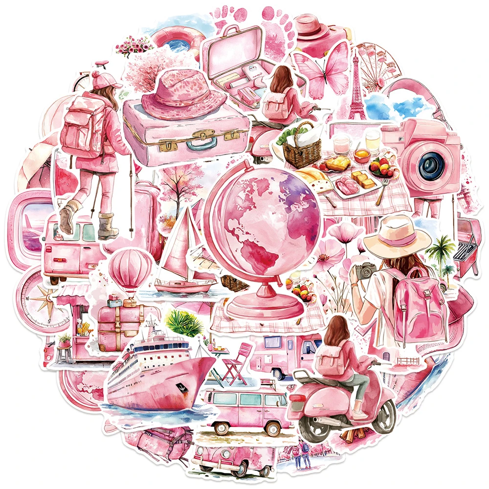 

10/30/50pcs Cartoon Pink Outdoor Travel Stickers Waterproof Graffiti Suitcase Stationery Phone Diary Cute Decoration Sticker Toy