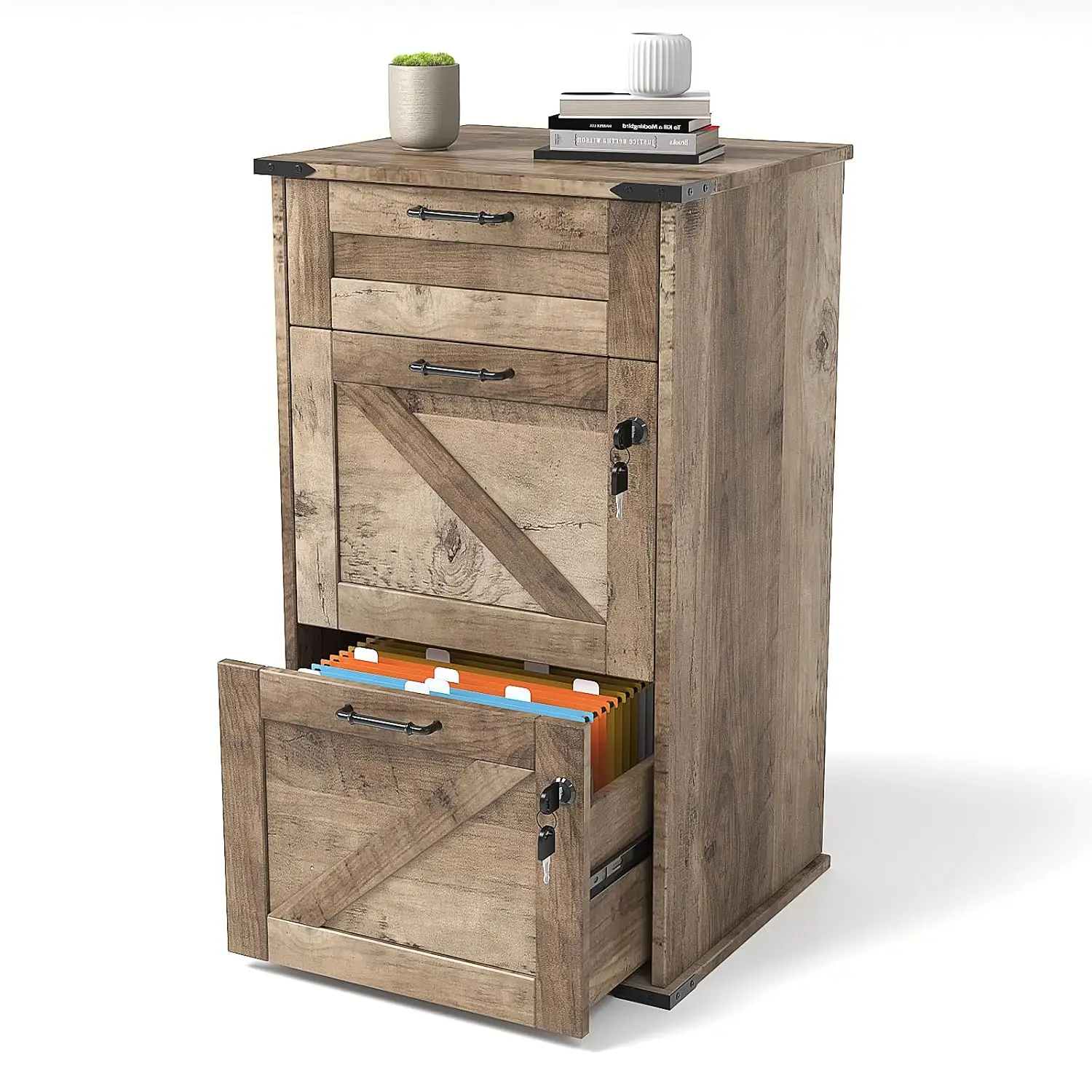 

3 Drawer Locking File Cabinet Wood Vertical Letter Size Storage Home Office Modern Farmhouse Rustic Gray Customized