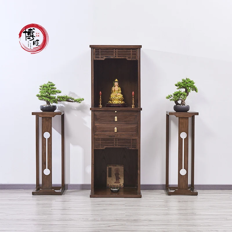 XL Solid Wood Double-Layer Buddha Niche Clothes Closet Old Elm Guan Gong Altar Altar Incense Desk Worship Cabinet