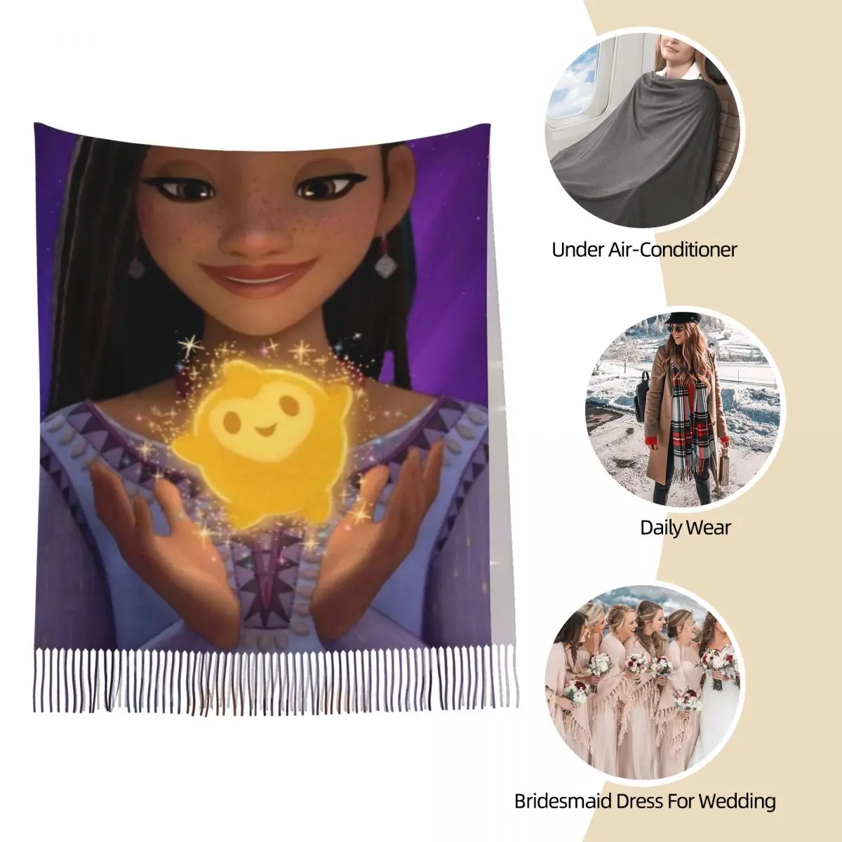 المرأة شرابة وشاح أتمنى الكرتون فيلم آشا ستار طويل شتاء دافئ شال التفاف فتاة سحرية ارتداء اليومي أوشحة الباشمينا #3