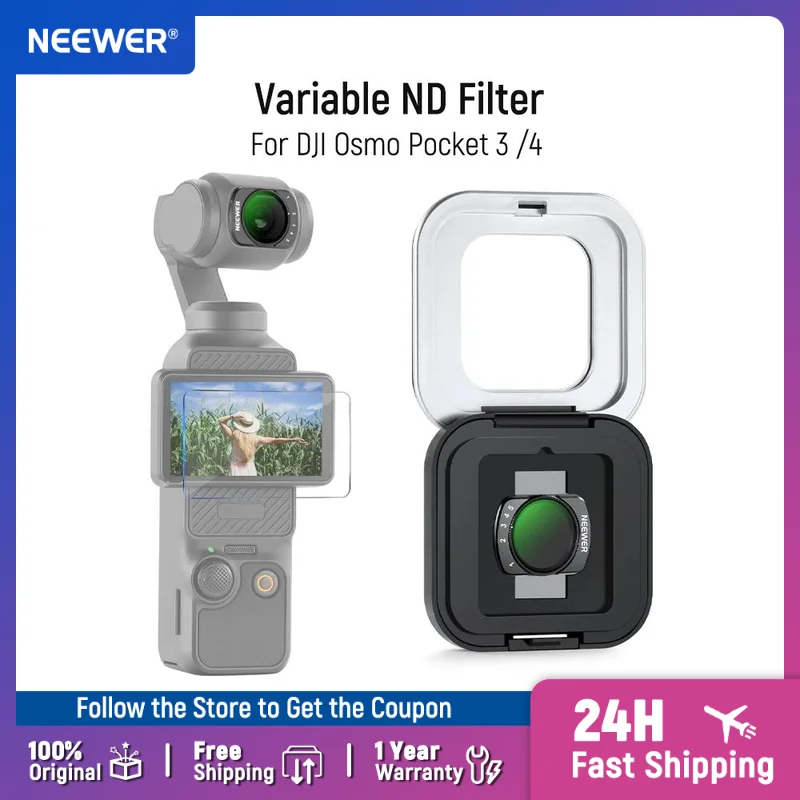 NEEWER Variable ND Filter for DJI Osmo Pocket 3 / 4 , Magnetic ND2-32 Neutral Density Action Camera Lens Filter Accessories