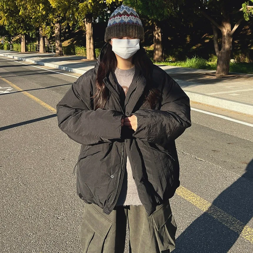 

Women's Casual Loose Cotton Jaet Coat Chic Winter New Sle Retro Hooded Warm Lazy Thiened Upper Body Faionable Commute