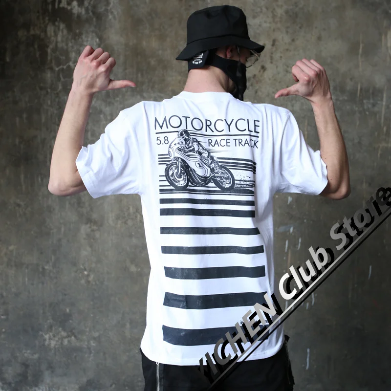 

Motorcycle T-Shirt European And American Retro Street Printing Cotton Short-Sleeved Casual Loose Men's And Women's T-Shirt