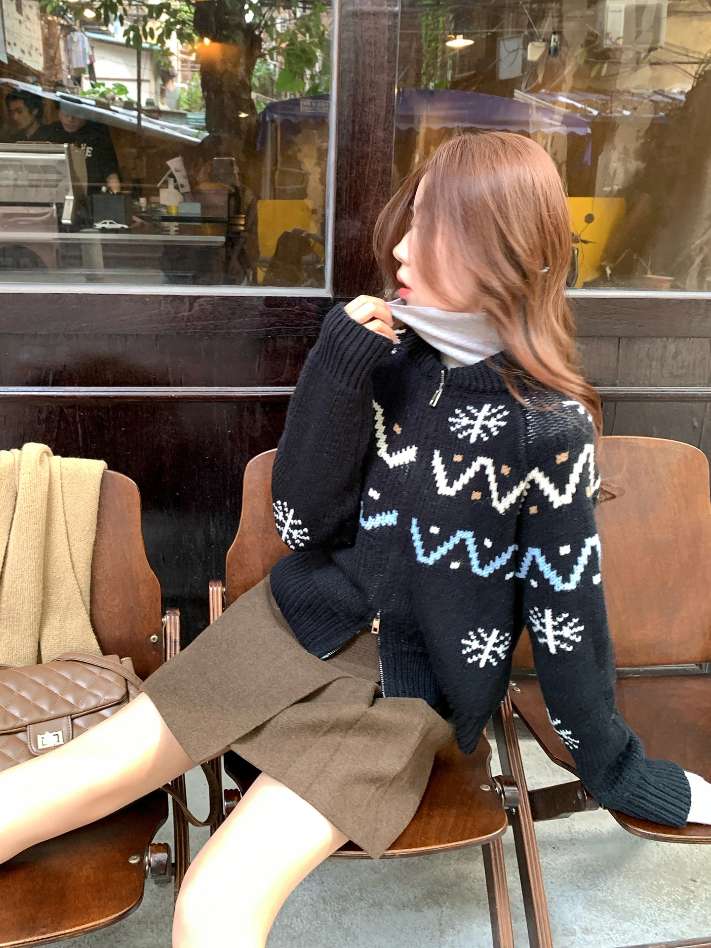 

Zeng Xiao Xian корейский Sle Fair Isle на молнии Bla вязаный свитер кардиган женский осенне-зимний свободный крой повседневная верхняя одежда